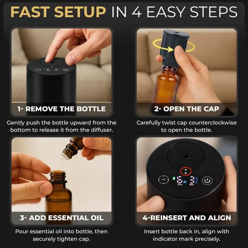 Vista 7 de Difusor de aceite esencial sin agua, difusor de aroma de aromaterapia para el hogar, oficina, hotel, dormitorio, moderno y elegante, mini difusor