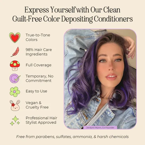 Vista 4 de INH Tinte semipermanente para el cabello, acondicionador de depósito de color, tinte de cabello morado oscuro amatista, sin blanqueador, sin