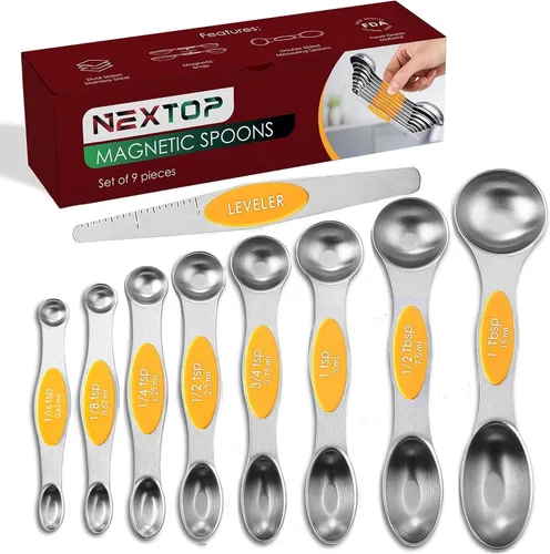Vista 11 de Juego de 9 cucharas medidoras magnéticas de acero inoxidable, apilables, de doble cara, cucharas medidoras para medir ingredientes secos y líquidos