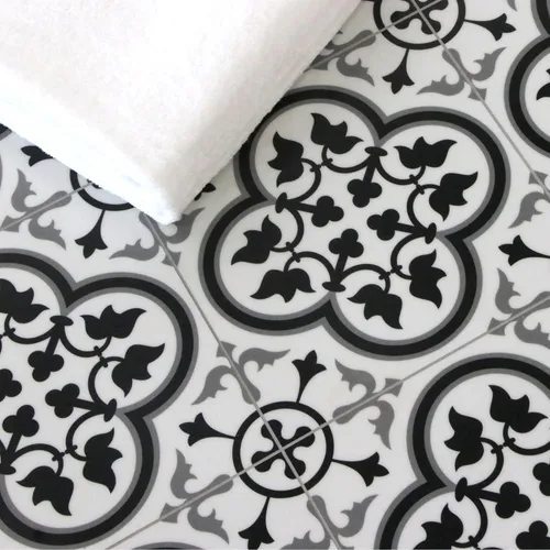 Vista 4 de INNO STCIEKRS Azulejo de Piso y Pared de Pegar y Despegar de 16 Hojas para Baño y Cocina, 9" x 9" Estampado Negro SPC Piso de Vinilo Autoadhesivo