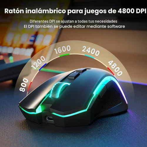 Vista 4 de Redragon S101M-KS Combo de teclado y mouse para videojuegos inalámbrico con Tri-Mode, teclado RGB y mouse para juegos de 4800 DPI, 10 teclas