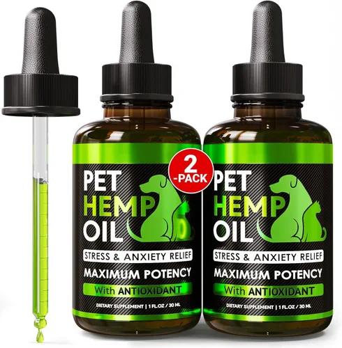Aceite de cáñamo para perros y gatos - Gotas de aceite de cáñamo orgánico para el alivio de la ansiedad, el estrés, el dolor, la calma, el sueño, la