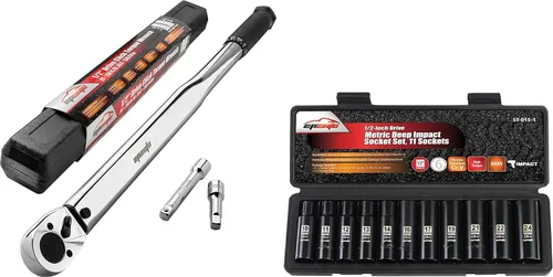 EPAuto Llave dinamométrica de clic de 1/2 pulgada, juego de llaves métricas de impacto profundo de 1/2 pulgada, Cr-V, 6 puntos