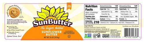 Vista 2 de SunButter Mantequilla de semillas de girasol sin azúcar añadida, 16 onzas (paquete de 6) – Untable sin nueces con 0.27 oz de proteína a base