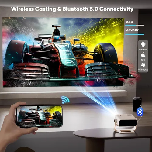 Vista 5 de Proyector inteligente con WiFi 6 y Bluetooth - Soporte 4K 350 Ansi portátil para dormitorio, mini proyector nativo 1080P, nuevo proyector de cine