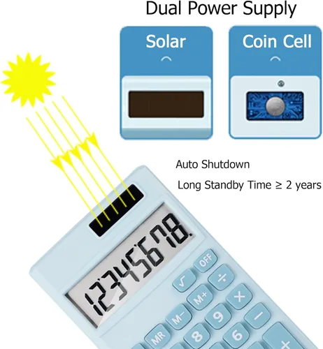 Vista 4 de Calculadora básica, mini calculadoras de escritorio de tamaño de bolsillo para escuela, oficina, hogar (azul claro)