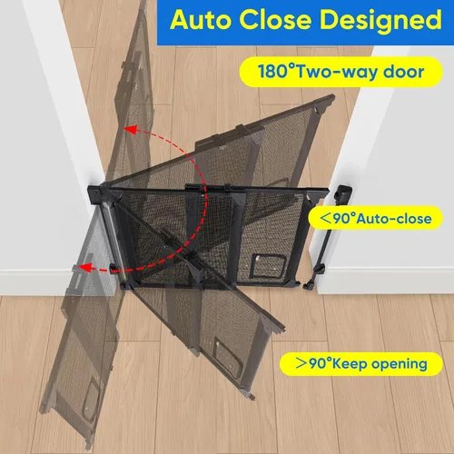 Vista 7 de Puerta de bebé mejorada de 28 a 43 pulgadas, sin barra inferior, puerta de perro de montaje de hardware resistente con puerta de gato, puerta