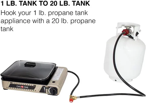 Vista 4 de GasOne Manguera de tanque de propano de 5 pies, manguera adaptadora de propano, adaptador de manguera de propano de 1 libra a 20 libras, manguera