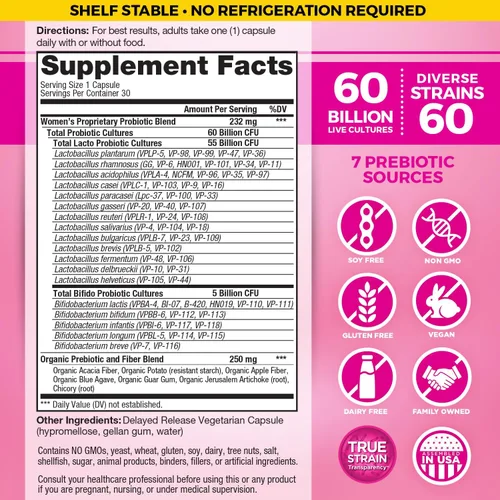 Vista 2 de Vital Planet - Probióticos Vital Flora para mujeres, 60 mil millones de UFC, diversas cepas, probiótico diario estable con prebióticos orgánicos