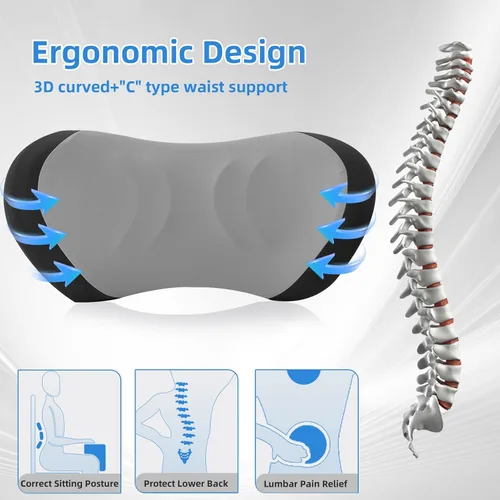 Vista 2 de Almohada de apoyo lumbar para silla de oficina - Almohada lumbar para coche - Almohada ergonómica de apoyo lumbar para cojín de apoyo de la espalda