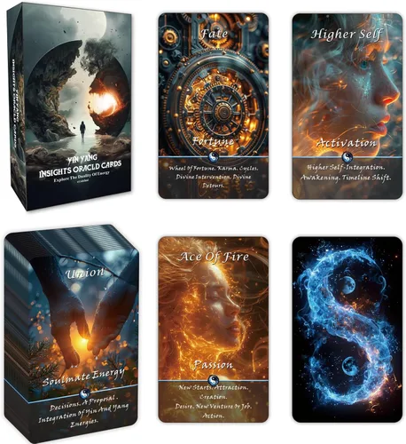 Yin y Yang Tarjetas de Oráculo, Baraja de Oráculo de Conexión del Karma de 68 Tarjetas, Herramienta de Guía Espiritual para Principiantes para