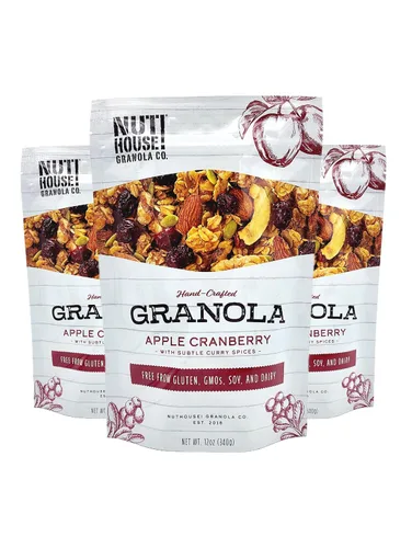 NutHouse! Granola Company - Granola premium de manzana y arándano | Certificada sin gluten, sin OMG, Kosher | Vegana, sin soja | Bolsa de 12 onzas