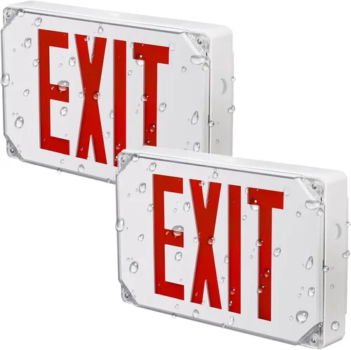 Vista 9 de LEONLITE Señal de salida LED roja, luz de salida de ubicación húmeda con batería de respaldo, certificación UL, iluminación de emergencia cableada