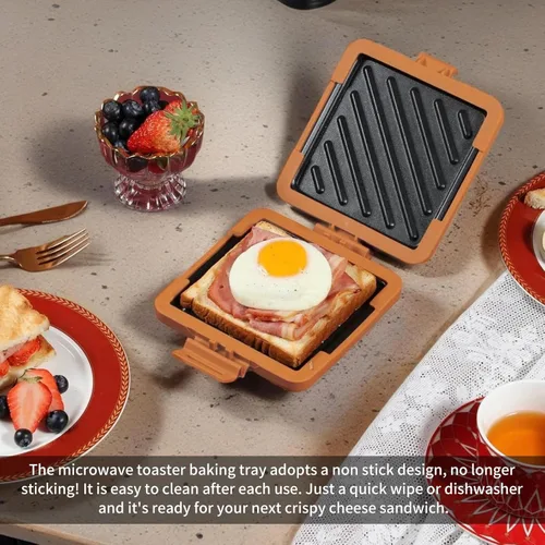 Vista 7 de Tostadora de sándwich para microondas, bandeja antiadherente para hornear sándwich de microondas, máquina de aperitivos y prensa de panini