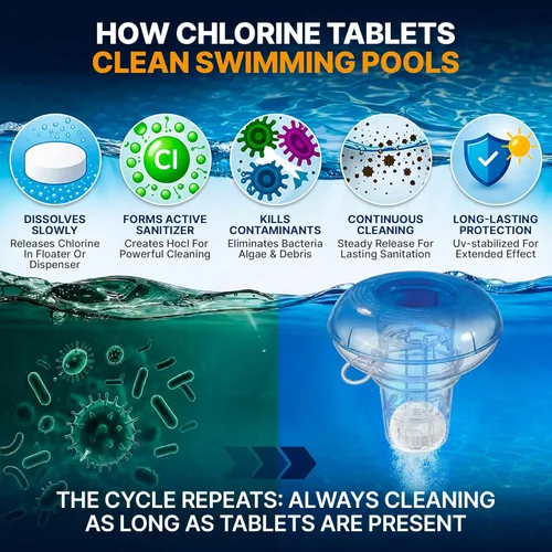 Vista 7 de Pool Shark Tabletas de Cloro para Piscina - Tabletas de Cloro de 3 Pulgadas - Pastillas de Cloro Activas al 90% de Disolución Lenta - Productos