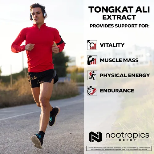 Vista 4 de Nootropics Depot Cápsulas de extracto de Tongkat Ali 100 mg 120 unidades 10% de eurycomanona por HPTLC Extracto de raíz de Eurycoma