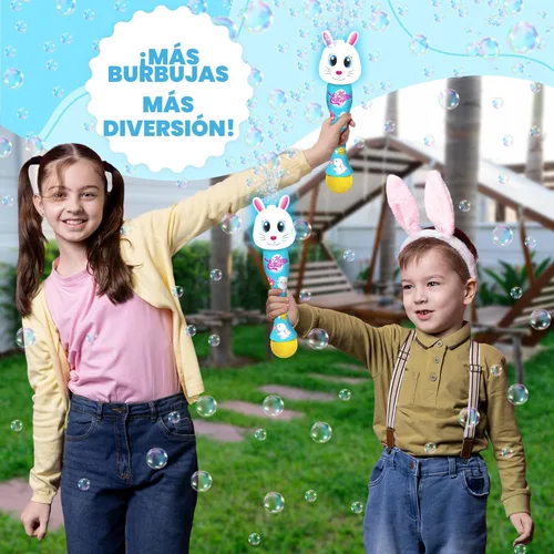 Vista 5 de ArtCreativity Varita de burbujas de conejo de Pascua (paquete de 2), relleno de cesta de Pascua para niños pequeños, máquina automática de burbujas