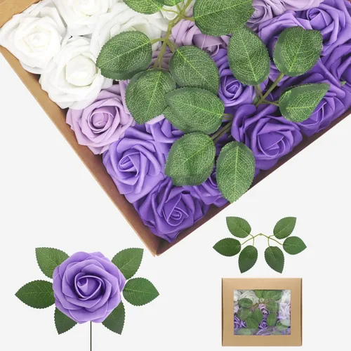 Vista 16 de Flores artificiales, rosas falsas de espuma de aspecto real, combo de flores artificiales de boda para ramos de boda, centros de mesa, arreglos