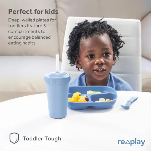 Vista 12 de Re-Play Juego de 3 platos divididos para niños pequeños, platos de pared profunda de 3 compartimentos para niños quisquillosos, aptos para Baya