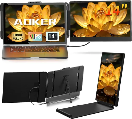 Monitor extensor de pantalla para portátil de 14 pulgadas, portátil IPS FHD 1080P HDMI/USB-A/Tipo-C, monitor extendido dual para computadoras