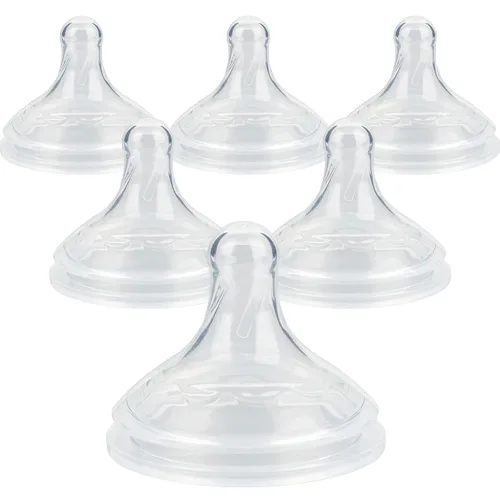 Tetina de silicona para biberones de Dr.Brown's Wide-Nick, Nippls de biberón de nivel 1, flujo lento, 3.3 ft+, 6 unidades Nivel 3.6 ft+