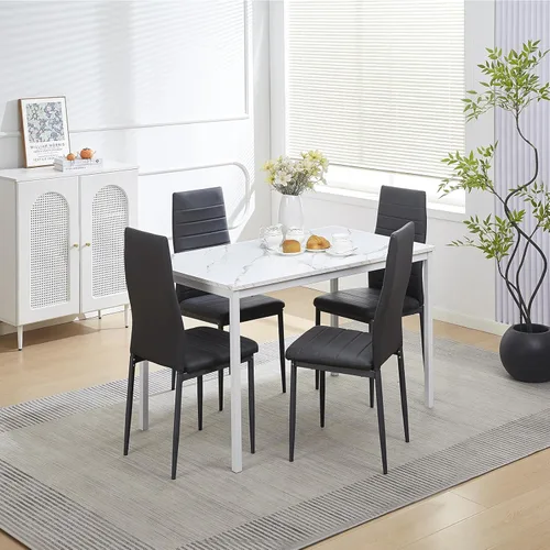 Vista 70 de Juego de comedor de 5 piezas para 4 mesas de comedor de mármol con sillas, mesa de cocina rectangular y sillas para cocina del hogar, comedor