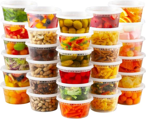 AOZITA 32 juegos de recipientes de plástico de 12 onzas con tapas, recipientes herméticos para almacenamiento de alimentos, aptos para