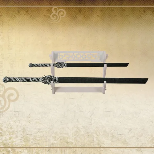 Vista 5 de Soporte de pared para espada, soporte de exhibición de espada samurái, Katana Wakizashi Tanto Rapier Light Saber Arma, Colgador de armas (2 niveles)