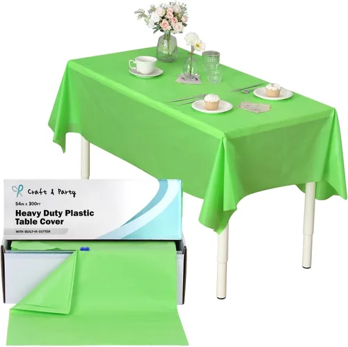 Vista 65 de Craft And Party, Rollo de plástico para cubierta de mesa color verde manzana, 40 pulgadas x 100 pies, rollo de plástico resistente para cubierta