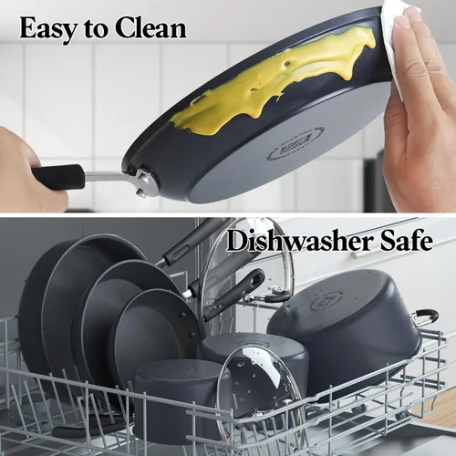 Vista 8 de Cook N Home 2635 Sartén anodizada antiadherente anodizada de 3 cuartos de galón, 3 cuartos de galón, color negro