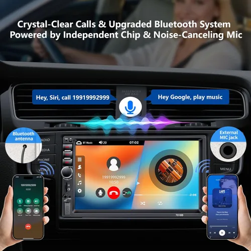 Vista 3 de Estéreo de coche de doble DIN, radio de coche de 7 pulgadas con pantalla táctil HD Bluetooth estéreo para automóvil, llamadas manos libres