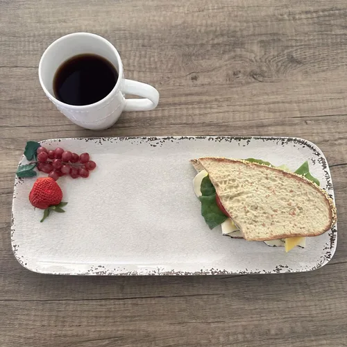 Vista 2 de UP ware Bandeja rectangular de melamina de 15 pulgadas, bandeja de alimentos sin BPA (crema agrietada)