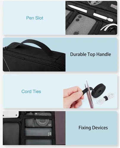 Vista 5 de BAGSMART Bolsa organizadora de cables, organizador de artículos electrónicos de viaje con divisor ajustable, funda de transporte para bolsa