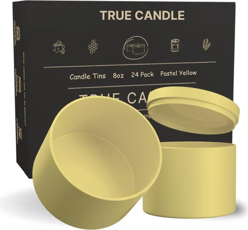 Vista 8 de True Candle Latas para hacer velas – Paquete de 24 recipientes de vela negros de 4 onzas a granel de 4 onzas – Latas vacías con tapas para velas