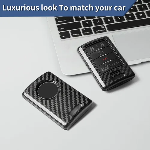 Vista 5 de Funda para llavero de fibra de carbono real compatible con Corvette C7 Cadillac, protector de llavero T-carbon compatible con llave inteligente C7
