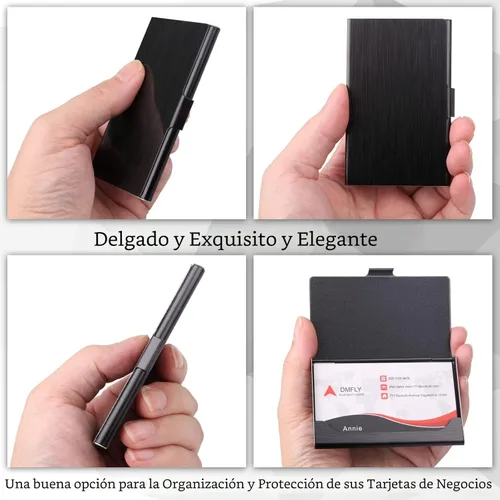 Vista 5 de Estuche delgado para tarjetas de presentación para hombres y mujeres, estuche de bolsillo de metal, soportes profesionales para tarjetas
