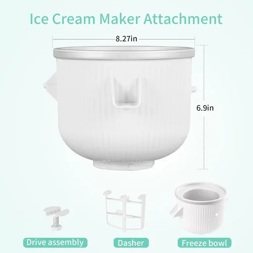 Vista 3 de Accesorio para helado compatible con mezcladores KitchenAid de 4.5/5/6/7 cuartos de galón, hace 2 cuartos de helado, compatible con accesorio