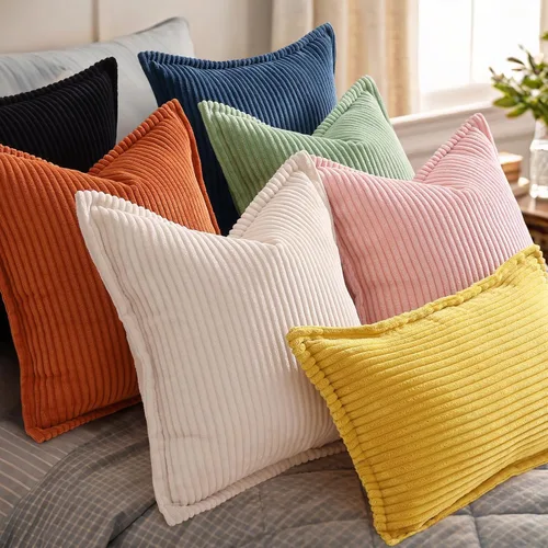 Vista 8 de decorUhome - Juego de 2 fundas de cojín de pana decorativas, suaves, estilo bohemio y rural europeo, para sala, cama, sofá, fundas de cojín a rayas