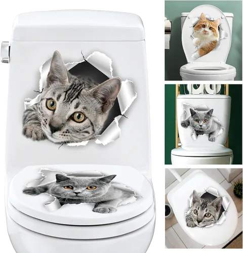 3 hojas 3D animal impermeable tapa de PVC adhesivo de vinilo extraíble gatos papel pintado murales gato divertido gato cubierta cubierta tapa
