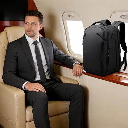 Vista 9 de Mochila de viaje para laptop expandida, Negro, Grande, Mochila expandida