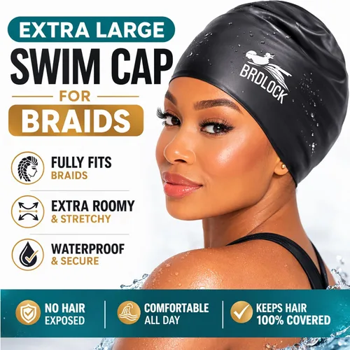 Vista 5 de Gorro de natación extra grande para cabello largo y trenzas, gorro de natación para mujer, rastas gruesas y rizadas, gorras de natación de silicona
