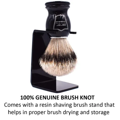 Vista 6 de Parker Safety Razor 's 100% Silvertip - Brocha de afeitar de cerdas de tejón – Soporte para cepillo incluido (mango negro)
