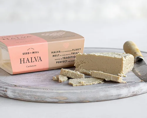 Vista 2 de Seed + Mill - Halva - Cardamomo - Vegano, Kosher y sin gluten - Disfruta de este dulce dulce dulce hecho de pasta de sésamo y chocolate negro. Ideal