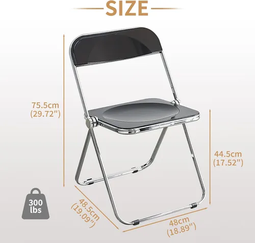 Vista 2 de KAIHAOWIN Silla plegable de acrílico moderna de lujo, silla plegable apilable de cristal fantasma, asiento de sala de estar de plástico de Negro