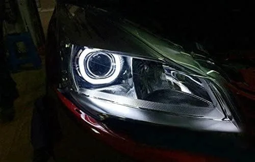 Vista 7 de iJDMTOY Par de 3.0 Tamaño Cromo Acabado OvalCuadrado Xenón Blanco LED DRLLiquidaciónLuz de Conducción Halo Anillo Bisels Shroud Solo Compatible