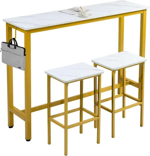 Vista 15 de Finnhomy Juego de mesa de bar, mesa de pub de 47 pulgadas, mesa rectangular de altura de barra, mesa de bar con taburetes, juego de mesa de cocina