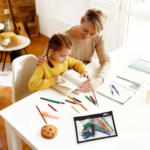 Vista 6 de Bolsas transparentes con bolsas con cremallera, bolsas de plástico reutilizables para lápices, organizador de almacenamiento de lápices con bordes