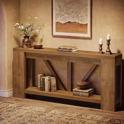 Vista 6 de Tribesigns Mesa de entrada extra larga de 70.9 pulgadas, mesa consola de madera de granja con almacenamiento, mesa de sofá moderna detrás del sofá