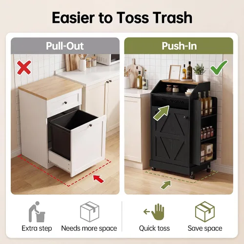 Vista 6 de YESHOMY Gabinete de basura de cocina de 13 galones con puerta de empuje Negro