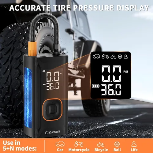 Vista 3 de Inflador de neumáticos, compresor de aire portátil, compresor de aire portátil de 150 PSI con medidor de presión preciso, inflado de bicicleta